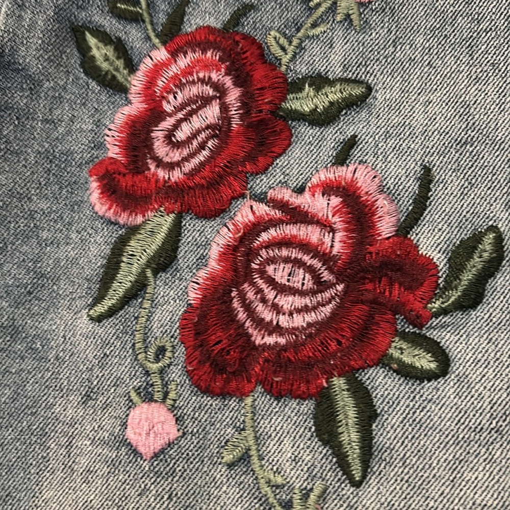 Floral embroidered denim stretch skirt size L - Picture 3 of 11